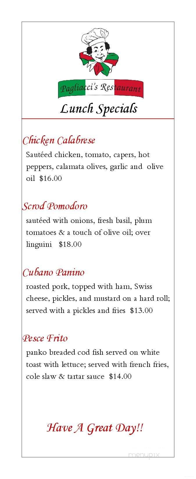 Pagliacci's Restaurant - Plainville, CT menu_pic