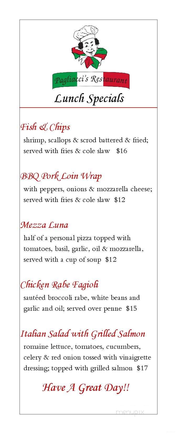 Pagliacci's Restaurant - Plainville, CT menu_pic