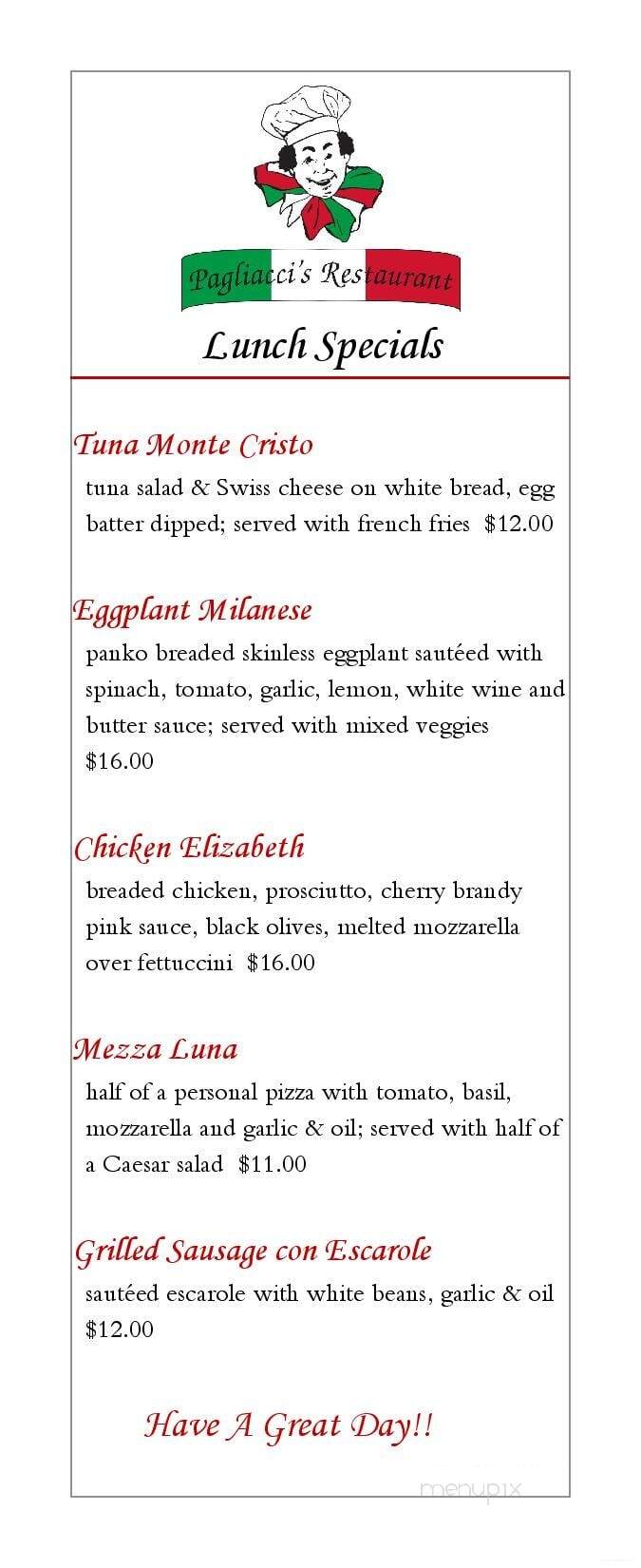 Pagliacci's Restaurant - Plainville, CT menu_pic