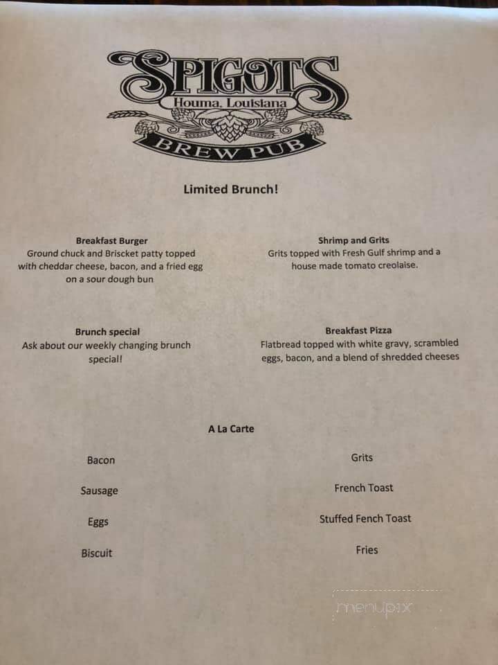 Spigots Brew Pub - Houma, LA menu_pic