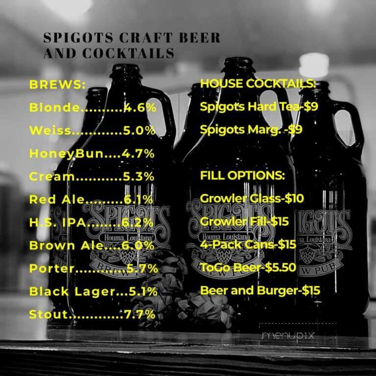 Spigots Brew Pub - Houma, LA menu_pic