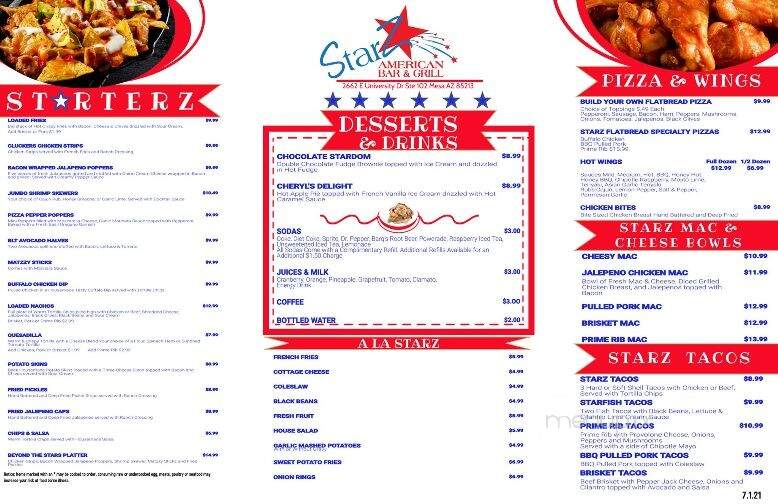 Starz American Bar and Grill - Mesa, AZ menu_pic