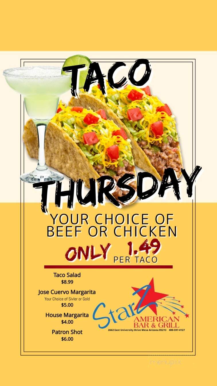 Starz American Bar and Grill - Mesa, AZ menu_pic