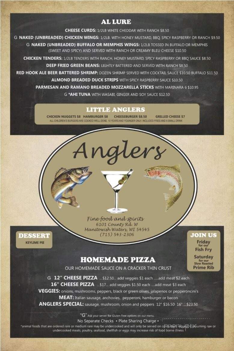 Angler's Restaurant - Manitowish Waters, WI menu_pic