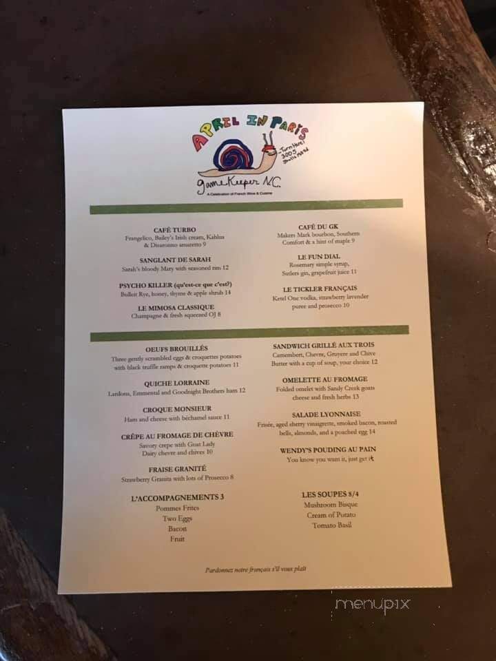 Gamekeeper Restaurant - Boone, NC menu_pic