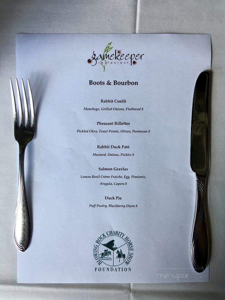 Gamekeeper Restaurant - Boone, NC menu_pic