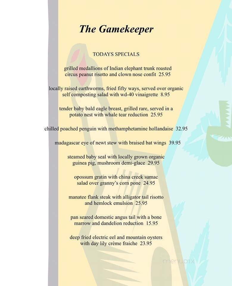 Gamekeeper Restaurant - Boone, NC menu_pic