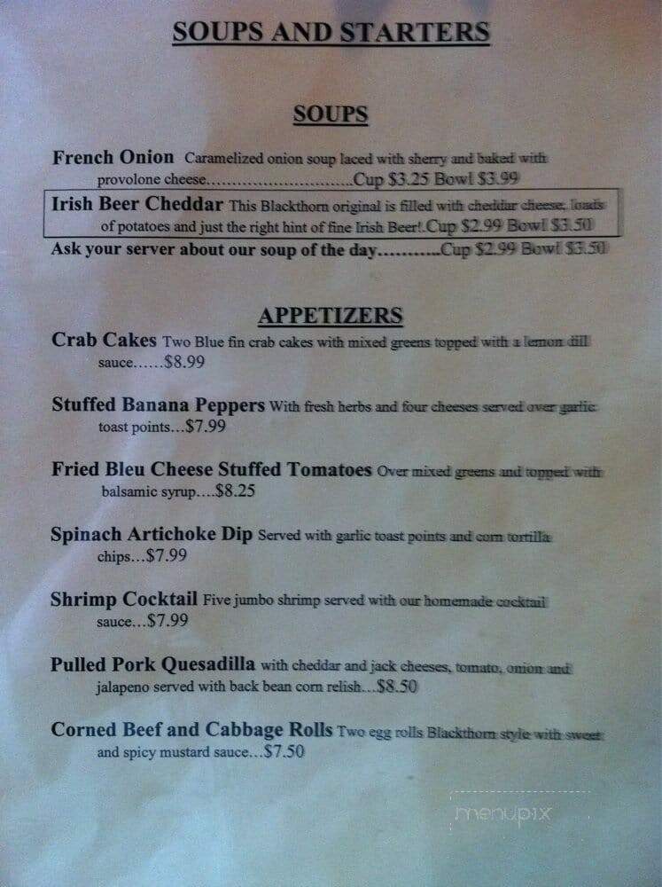 Blackthorn Restaurant & Pub - Buffalo, NY menu_pic