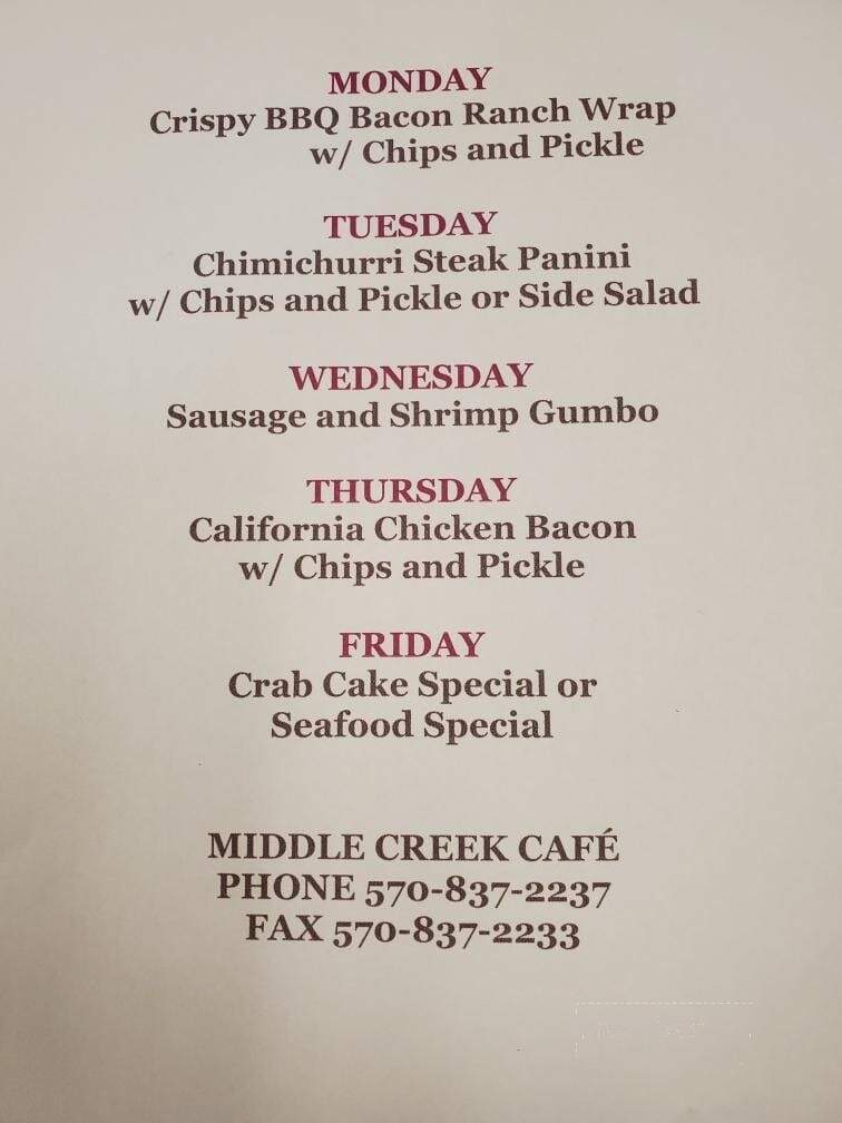 Middle Creek Cafe - Middleburg, PA