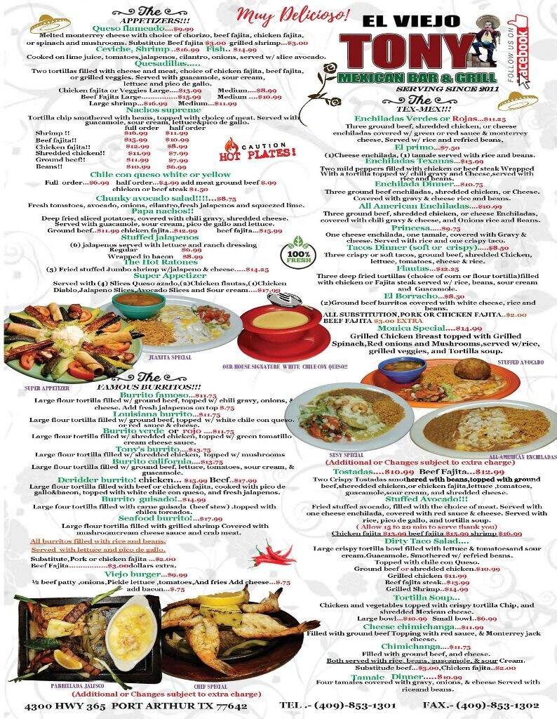 El Viejo Tony Mexican Bar & Grill - Port Arthur, TX menu_pic