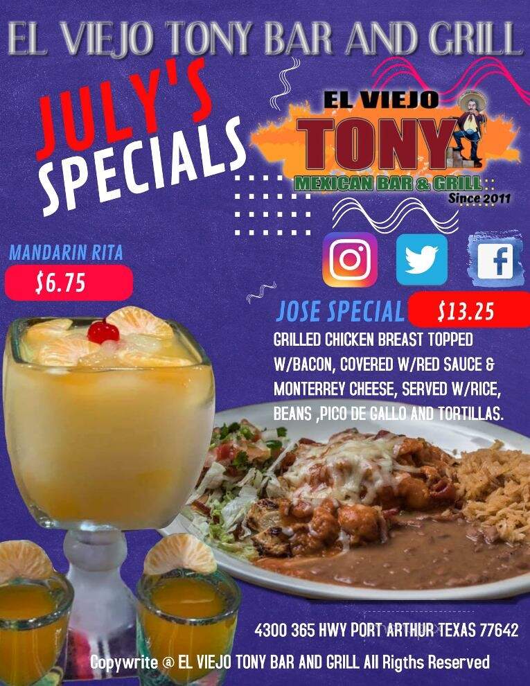 El Viejo Tony Mexican Bar & Grill - Port Arthur, TX menu_pic