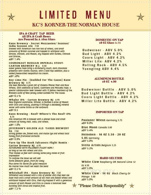 Kc's Korner Restaurant Tavern - South Plainfield, NJ menu_pic