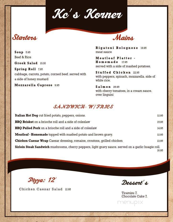 Kc's Korner Restaurant Tavern - South Plainfield, NJ menu_pic