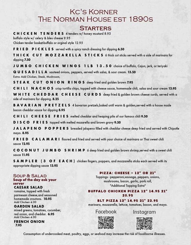 Kc's Korner Restaurant Tavern - South Plainfield, NJ menu_pic