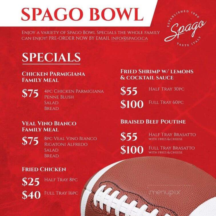 Spago Trattoria E Pizzeria - Windsor, ON menu_pic