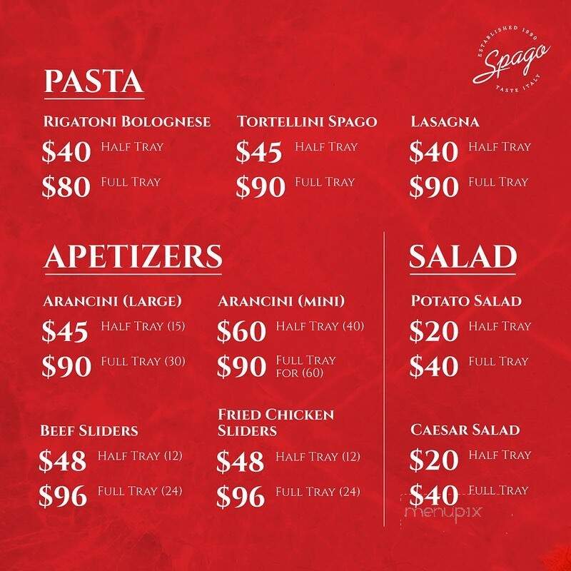Spago Trattoria E Pizzeria - Windsor, ON menu_pic
