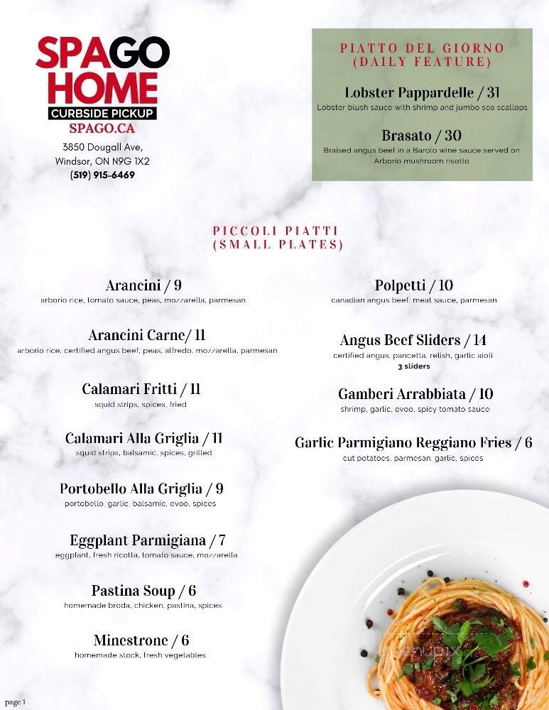 Spago Trattoria E Pizzeria - Windsor, ON menu_pic