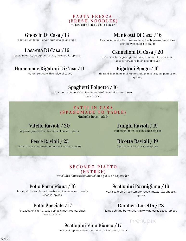 Spago Trattoria E Pizzeria - Windsor, ON menu_pic