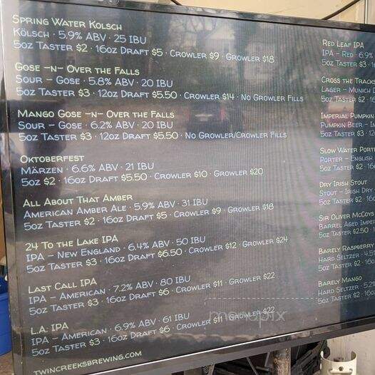 Twin Creeks Brewing - Vinton, VA menu_pic
