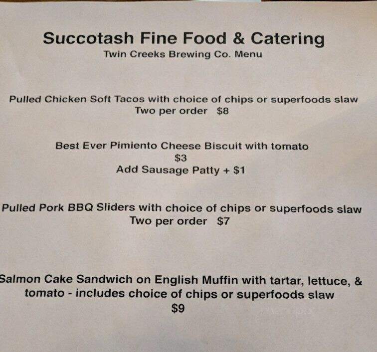 Twin Creeks Brewing - Vinton, VA menu_pic