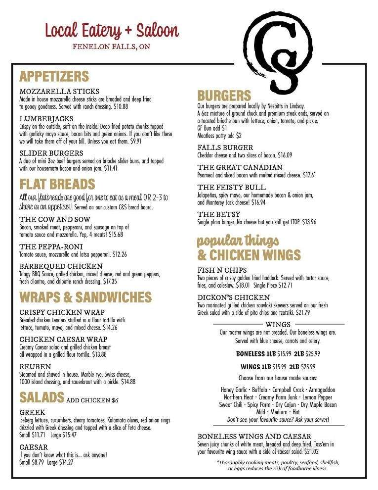 The Cow and Sow Eatery - Fenelon Falls, ON menu_pic