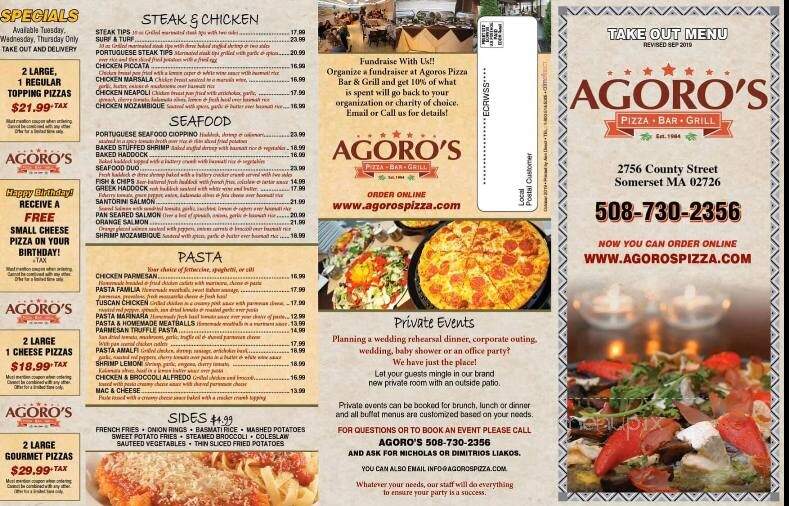 Agoro's Pizza Bar & Grill - Somerset, MA menu_pic