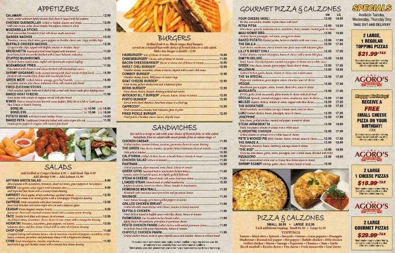 Agoro's Pizza Bar & Grill - Somerset, MA menu_pic