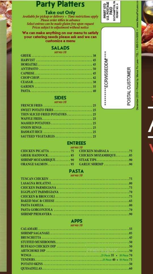 Agoro's Pizza Bar & Grill - Somerset, MA menu_pic
