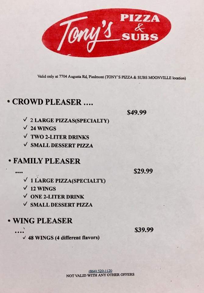 Tony's Pizza & Subs - Piedmont, SC menu_pic