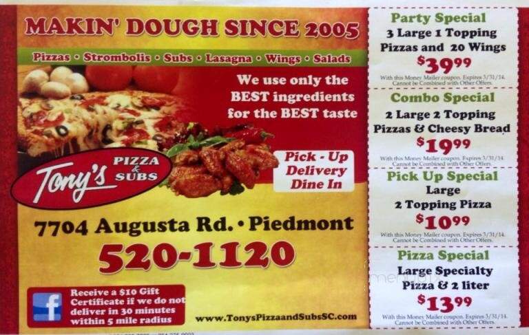 Tony's Pizza & Subs - Piedmont, SC menu_pic