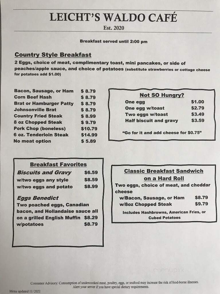 Waldo Cafe - Waldo, WI menu_pic