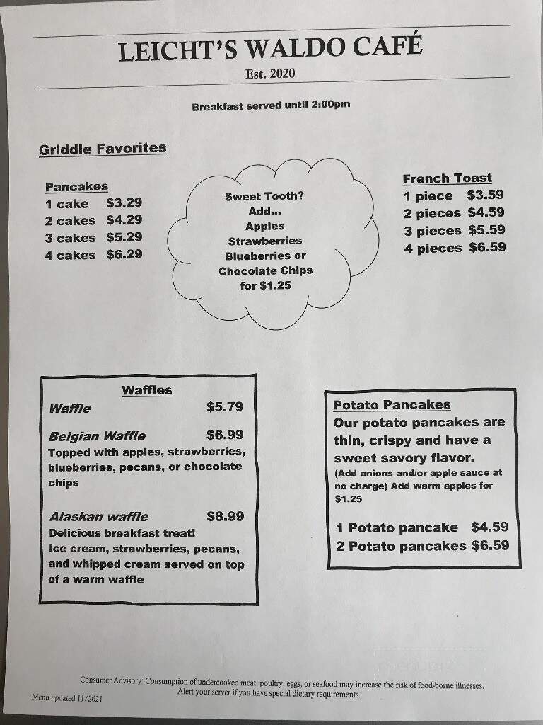 Waldo Cafe - Waldo, WI menu_pic