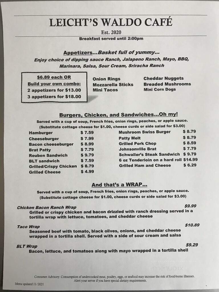 Waldo Cafe - Waldo, WI menu_pic