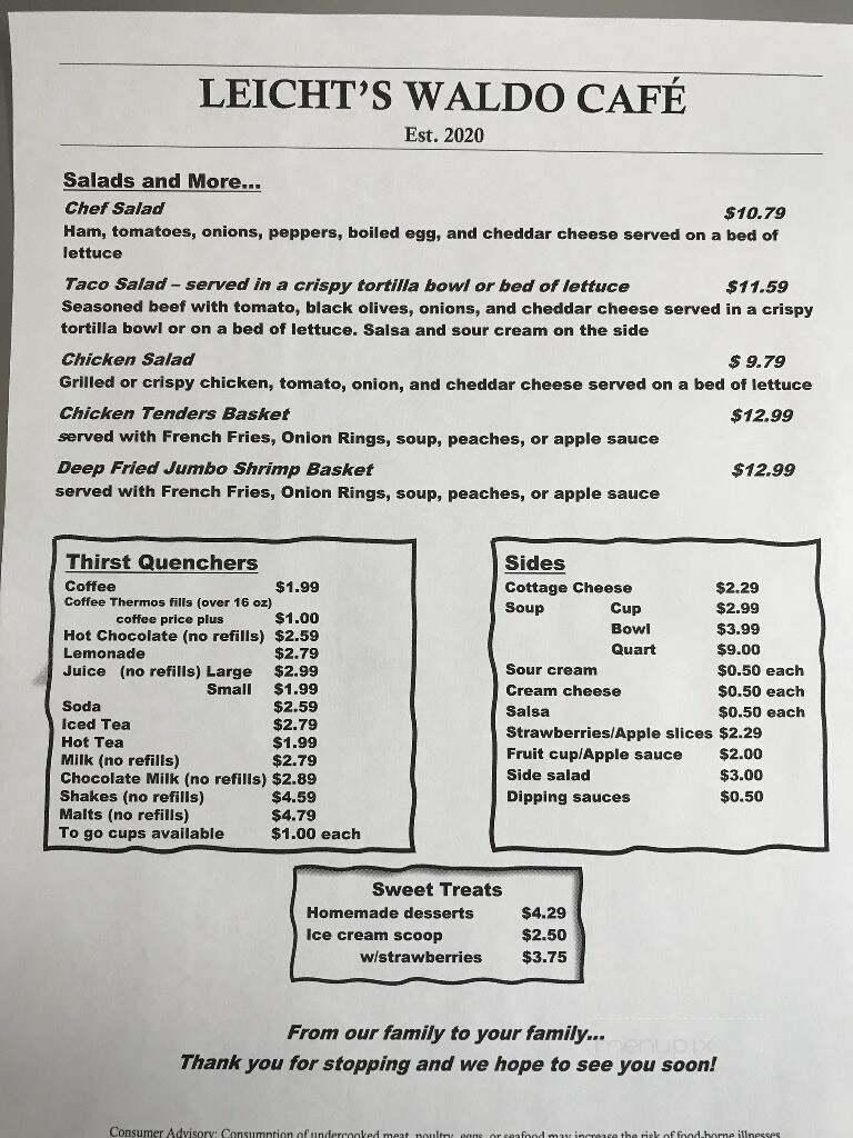 Waldo Cafe - Waldo, WI menu_pic