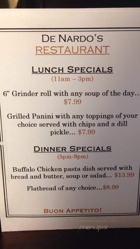 DeNardo's Pizzeria & Restaurant - East Longmeadow, MA menu_pic