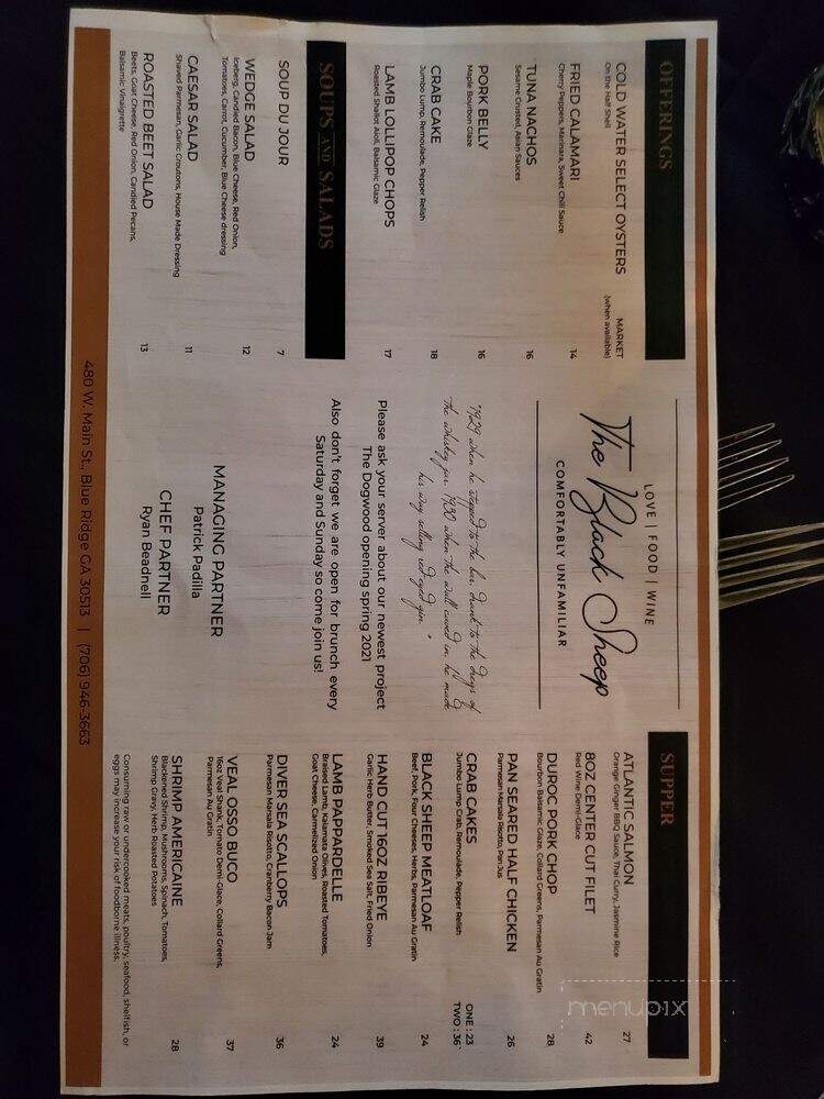 Black Sheep Restaurant, Bar & Patio - Blue Ridge, GA menu_pic