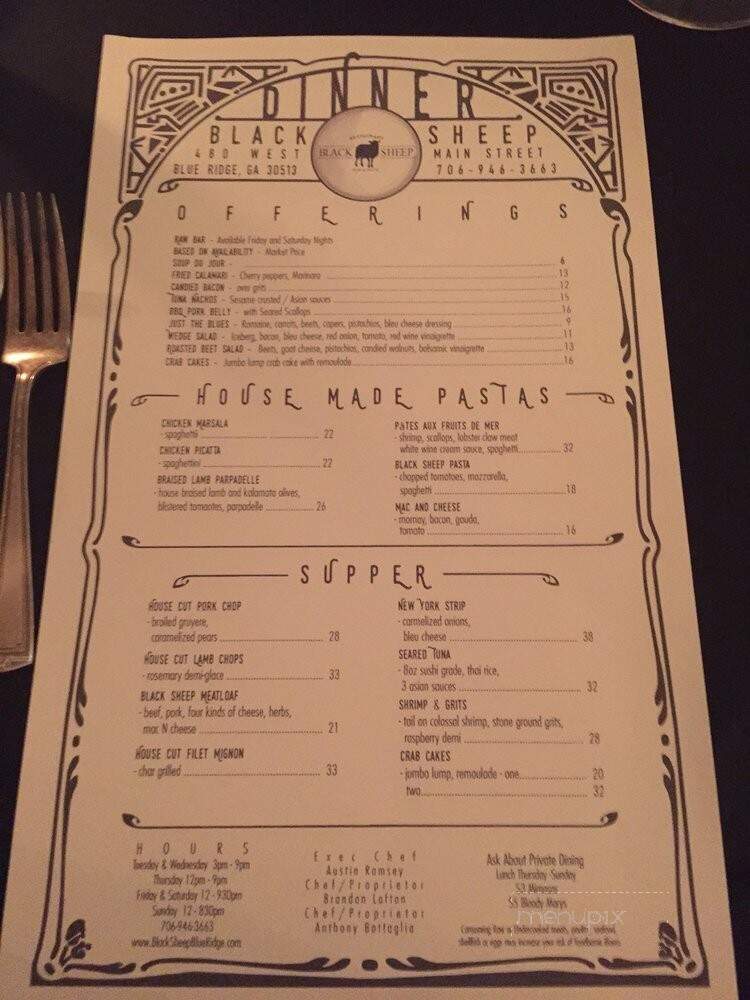 Black Sheep Restaurant, Bar & Patio - Blue Ridge, GA menu_pic
