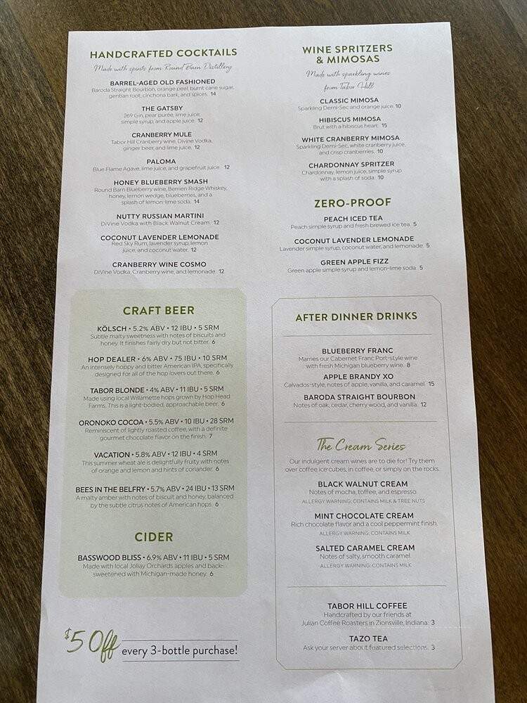 Tabor Hill Winery & Restaurant - Buchanan, MI menu_pic