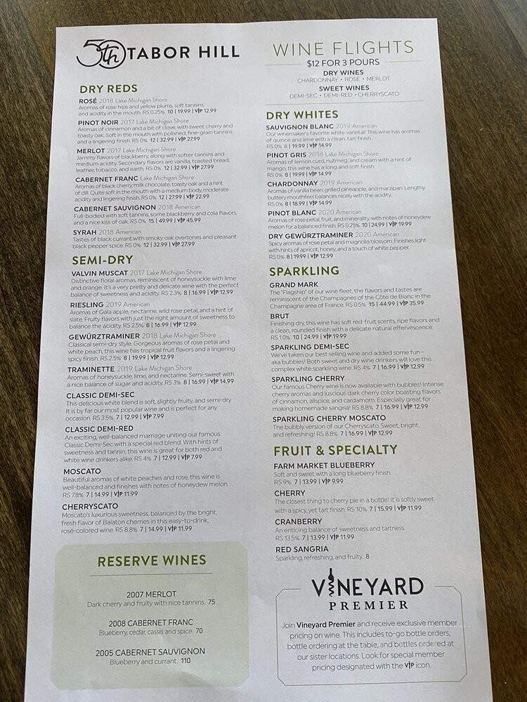 Tabor Hill Winery & Restaurant - Buchanan, MI menu_pic