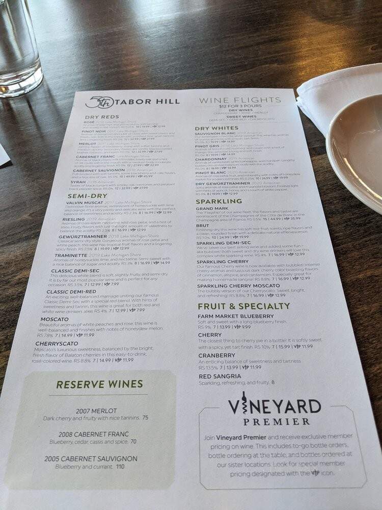 Tabor Hill Winery & Restaurant - Buchanan, MI menu_pic