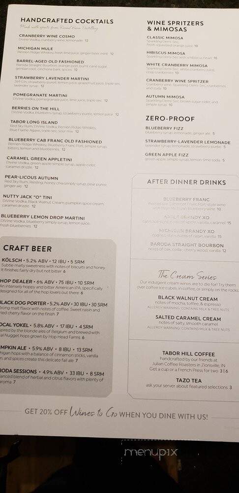 Tabor Hill Winery & Restaurant - Buchanan, MI menu_pic