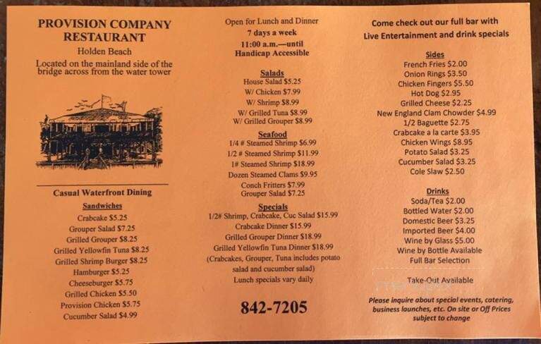 Provision Co - Holden Beach, NC menu_pic
