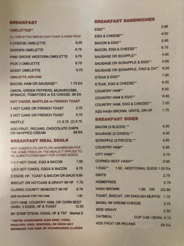 Pine Grove Restaurant - Bluemont, VA menu_pic
