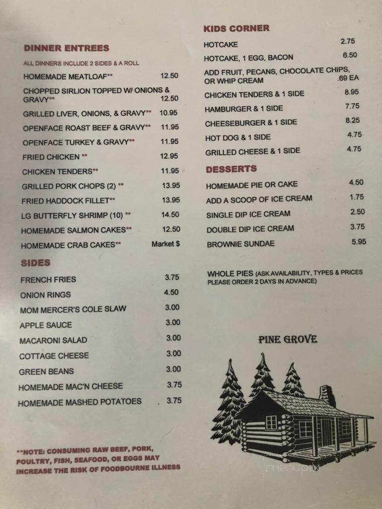 Pine Grove Restaurant - Bluemont, VA menu_pic