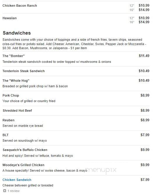 Woodeye's Bar and Grill - Winneconne, WI menu_pic