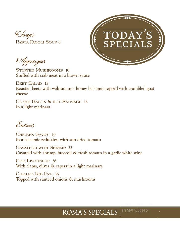 Roma Restaurant - North Arlington, NJ menu_pic