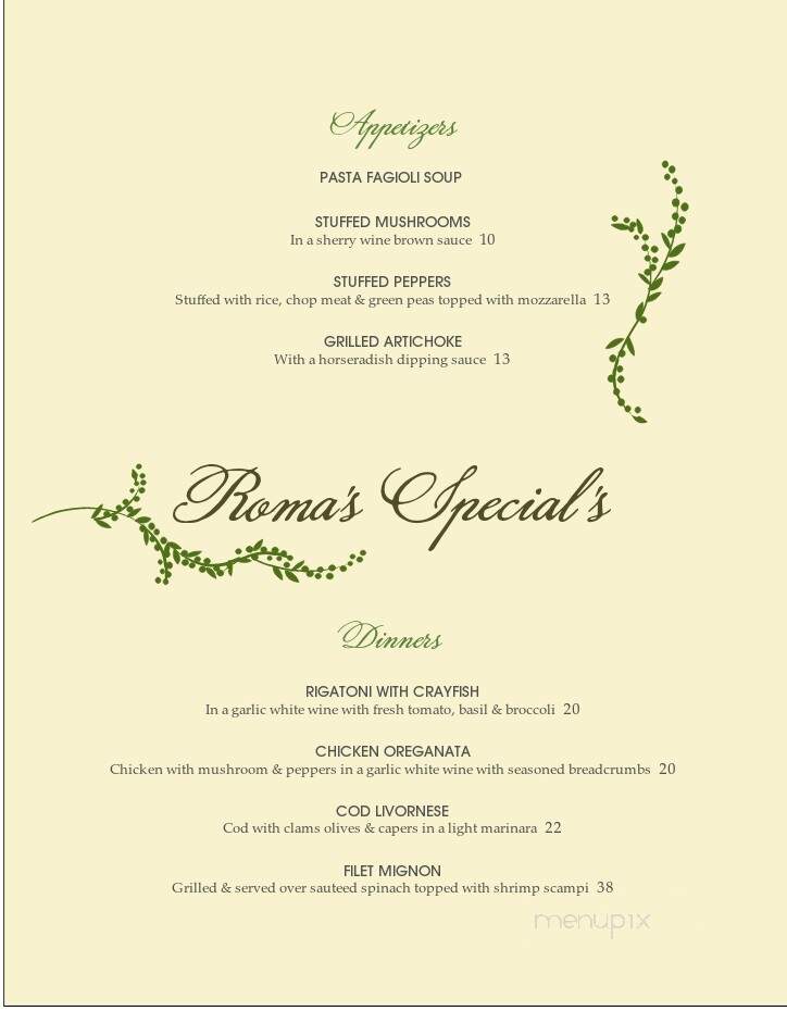Roma Restaurant - North Arlington, NJ menu_pic