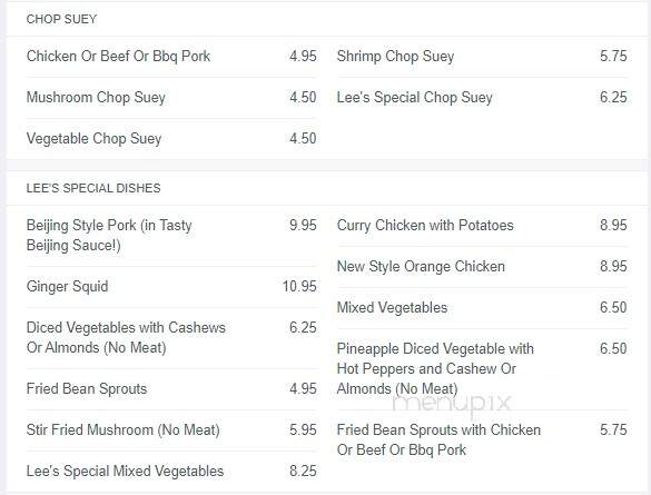 Lee's Chop Suey North - Regina, SK menu_pic