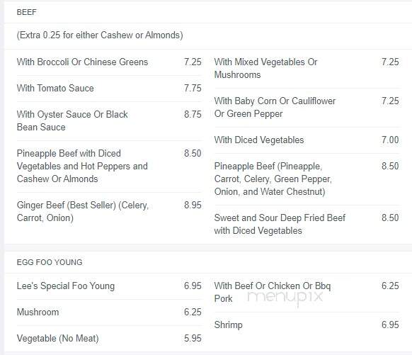 Lee's Chop Suey North - Regina, SK menu_pic