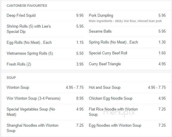 Lee's Chop Suey North - Regina, SK menu_pic